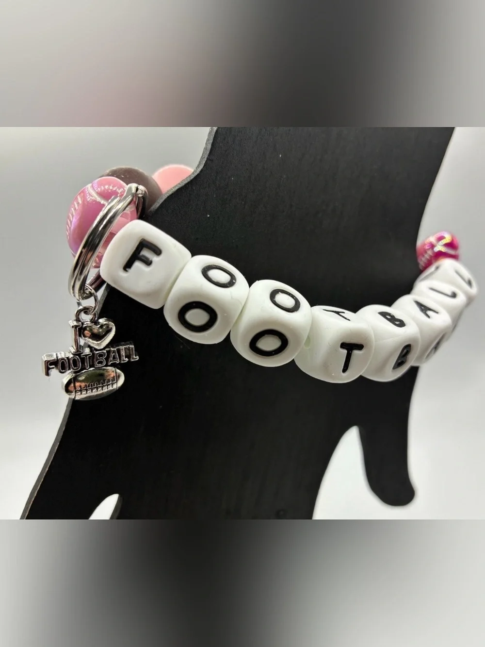 Football Mom Beaded Stretch Keychain Bracelet